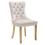 AADEN 4x Velvet Dining Chairs with Golden Metal Legs-Beige - Extra Image