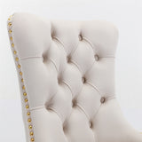 AADEN 6x Velvet Dining Chairs with Golden Metal Legs-Beige - Close-Up Angle