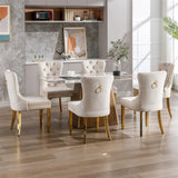 AADEN 6x Velvet Dining Chairs with Golden Metal Legs-Beige - Low Angle