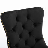 6x Velvet Dining Chairs with Golden Metal Legs-Black - Low Angle