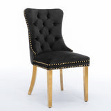 8x Velvet Dining Chairs with Golden Metal Legs-Black - Side View