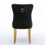 8x Velvet Dining Chairs with Golden Metal Legs-Black - 45-Degree Angle