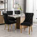 8x Velvet Dining Chairs with Golden Metal Legs-Black - Extra Image