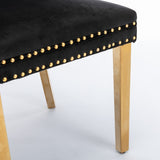 AADEN 2x Velvet Dining Chairs with Golden Metal Legs-Black - Rear View