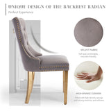 AADEN 8x Velvet Dining Chairs with Golden Metal Legs-Grey - Side View