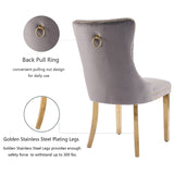 AADEN 8x Velvet Dining Chairs with Golden Metal Legs-Grey - 45-Degree Angle