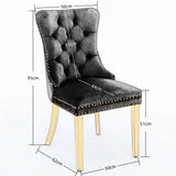 AADEN 8x Velvet Dining Chairs with Golden Metal Legs-Grey - Rear View