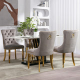 AADEN 8x Velvet Dining Chairs with Golden Metal Legs-Grey - Low Angle