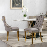 AADEN 8x Velvet Dining Chairs with Golden Metal Legs-Grey - Extra Image