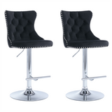 4x Height Adjustable Swivel Bar Stool Velvet Studs Barstool with Footrest and Chromed Base- Black - Front View