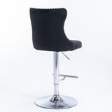 4x Height Adjustable Swivel Bar Stool Velvet Studs Barstool with Footrest and Chromed Base- Black - Close-Up Angle