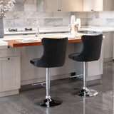 2x Height Adjustable Swivel Bar Stool Velvet Studs Barstool with Footrest and Chromed Base- Black - Extra Image
