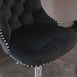 2x Height Adjustable Swivel Bar Stool Velvet Studs Barstool with Footrest and Chromed Base- Black - Extra Image
