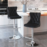 2x Height Adjustable Swivel Bar Stool Velvet Studs Barstool with Footrest and Chromed Base- Black - Extra Image