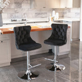 2x Height Adjustable Swivel Bar Stool Velvet Studs Barstool with Footrest and Chromed Base- Black - Extra Image
