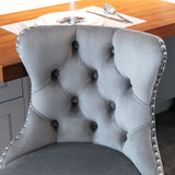 4x Height Adjustable Swivel Bar Stool Velvet Stud Barstool with Footrest and Chromed Base- Gray