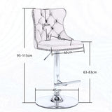 2x Height Adjustable Swivel Bar Stool Velvet Stud Barstool with Footrest and Chromed Base- Gray - Low Angle