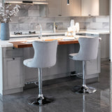 2x Height Adjustable Swivel Bar Stool Velvet Stud Barstool with Footrest and Chromed Base- Gray - Extra Image