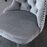 2x Height Adjustable Swivel Bar Stool Velvet Stud Barstool with Footrest and Chromed Base- Gray - Extra Image