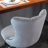 2x Height Adjustable Swivel Bar Stool Velvet Stud Barstool with Footrest and Chromed Base- Gray - Extra Image
