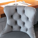 2x Height Adjustable Swivel Bar Stool Velvet Stud Barstool with Footrest and Chromed Base- Gray - Extra Image