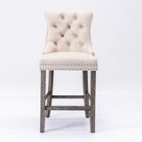 4X Velvet Bar Stools with Studs Trim Wooden Legs Tufted Dining Chairs Kitchen - Side View