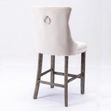 4X Velvet Bar Stools with Studs Trim Wooden Legs Tufted Dining Chairs Kitchen - Close-Up Angle