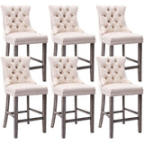 36X Velvet Bar Stools with Studs Trim Wooden Legs Tufted Dining Chairs Kitchen