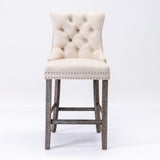 36X Velvet Bar Stools with Studs Trim Wooden Legs Tufted Dining Chairs Kitchen