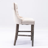36X Velvet Bar Stools with Studs Trim Wooden Legs Tufted Dining Chairs Kitchen