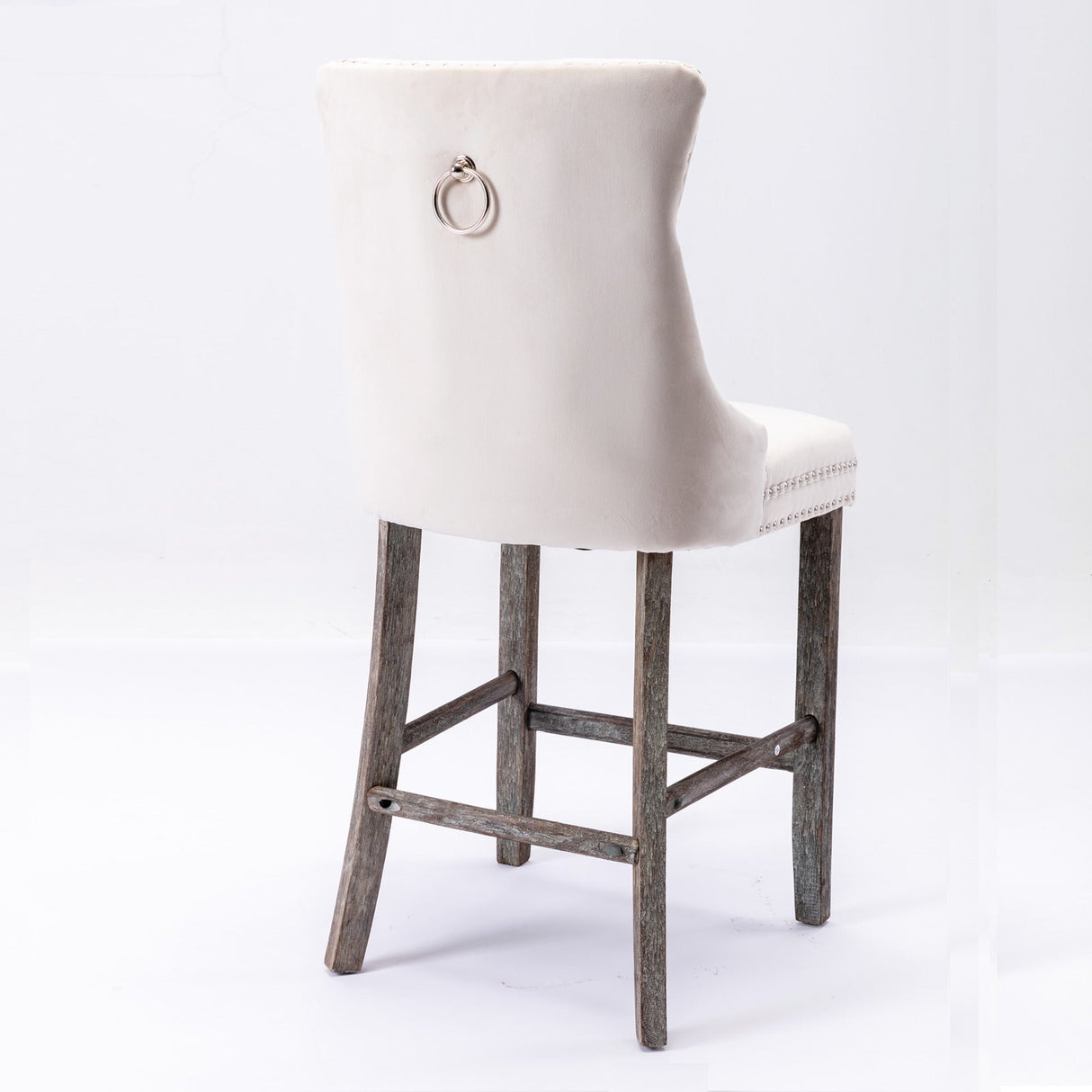 36X Velvet Bar Stools with Studs Trim Wooden Legs Tufted Dining Chairs Kitchen