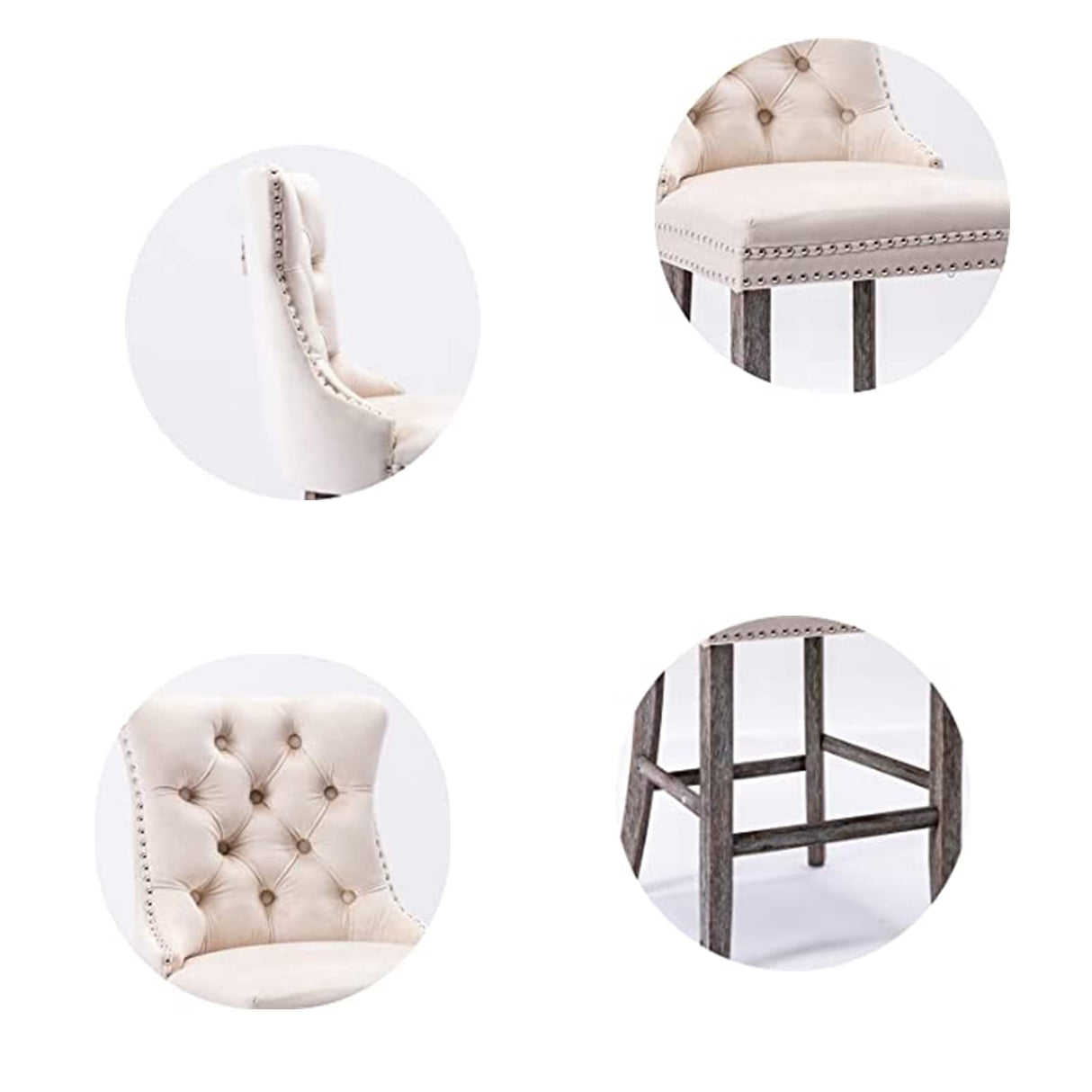 36X Velvet Bar Stools with Studs Trim Wooden Legs Tufted Dining Chairs Kitchen