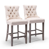 36X Velvet Bar Stools with Studs Trim Wooden Legs Tufted Dining Chairs Kitchen