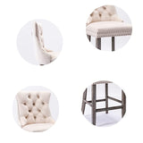 2X Velvet Bar Stools with Studs Trim Wooden Legs Tufted Dining Chairs Kitchen - Extra Image