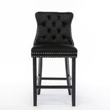 6X Velvet Bar Stools with Studs Trim Wooden Legs Tufted Dining Chairs Kitchen - Top-Down View