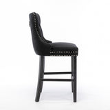 6X Velvet Bar Stools with Studs Trim Wooden Legs Tufted Dining Chairs Kitchen - 45-Degree Angle