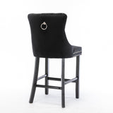 6X Velvet Bar Stools with Studs Trim Wooden Legs Tufted Dining Chairs Kitchen - Rear View