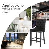 6X Velvet Bar Stools with Studs Trim Wooden Legs Tufted Dining Chairs Kitchen - Extra Image