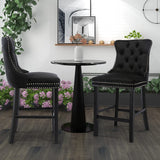 6X Velvet Bar Stools with Studs Trim Wooden Legs Tufted Dining Chairs Kitchen - Extra Image