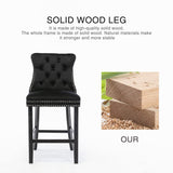 6X Velvet Bar Stools with Studs Trim Wooden Legs Tufted Dining Chairs Kitchen - Extra Image