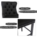 6X Velvet Bar Stools with Studs Trim Wooden Legs Tufted Dining Chairs Kitchen - Extra Image