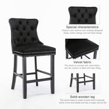 2X Velvet Bar Stools with Studs Trim Wooden Legs Tufted Dining Chairs Kitchen - Extra Image