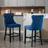 6X Velvet Bar Stools with Studs Trim Wooden Legs Tufted Dining Chairs Kitchen - Front View