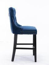 6X Velvet Bar Stools with Studs Trim Wooden Legs Tufted Dining Chairs Kitchen - 45-Degree Angle