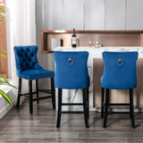 2X Velvet Bar Stools with Studs Trim Wooden Legs Tufted Dining Chairs Kitchen - Low Angle