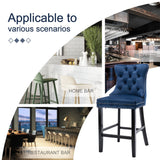2X Velvet Bar Stools with Studs Trim Wooden Legs Tufted Dining Chairs Kitchen - Extra Image