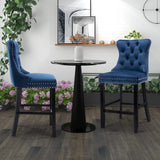2X Velvet Bar Stools with Studs Trim Wooden Legs Tufted Dining Chairs Kitchen - Extra Image