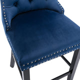 2X Velvet Bar Stools with Studs Trim Wooden Legs Tufted Dining Chairs Kitchen - Extra Image