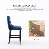 2X Velvet Bar Stools with Studs Trim Wooden Legs Tufted Dining Chairs Kitchen - Extra Image