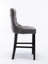 2X Velvet Bar Stools with Studs Trim Wooden Legs Tufted Dining Chairs Kitchen - Top-Down View